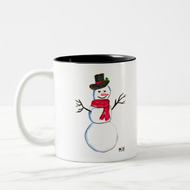 Snowman Cute Face Kids Children Winter Snowmen Two-Tone Coffee Mug (Left)