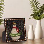 Snowman Cute Folk Custom Christmas Holiday  Plaque<br><div class="desc">Festive,  jolly snowman piece is sure to bring some Christmas spirit into your home. Personalize with a first or last name and it makes a unique Christmas gift for someone on your nice list.  Display on a desk,  dresser,  mantle or entryway for some fun Christmas decor.</div>