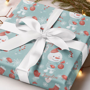 Snowman Cute Gender Neutral Kids Name Personalized Wrapping Paper