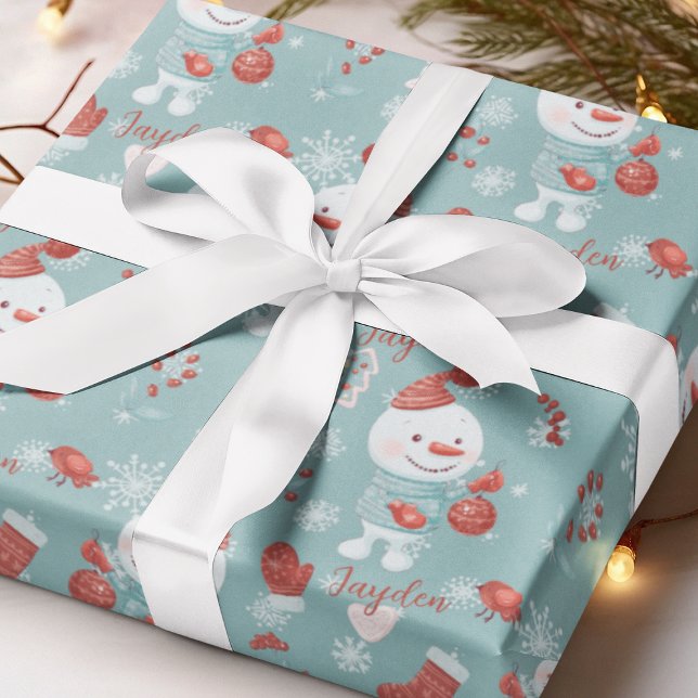 Snowman Cute Gender Neutral Kids Name Personalized Wrapping Paper (Snowman Cute Gender Neutral Kids Name Personalized Wrapping Paper
)