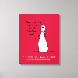 Snowman Cute Merry Christmas Personalized Canvas Print