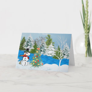 Snowman dans la carte de Noël Woods