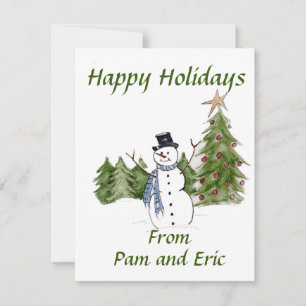 Snowman dans Pine Trees salue la saison de vacance