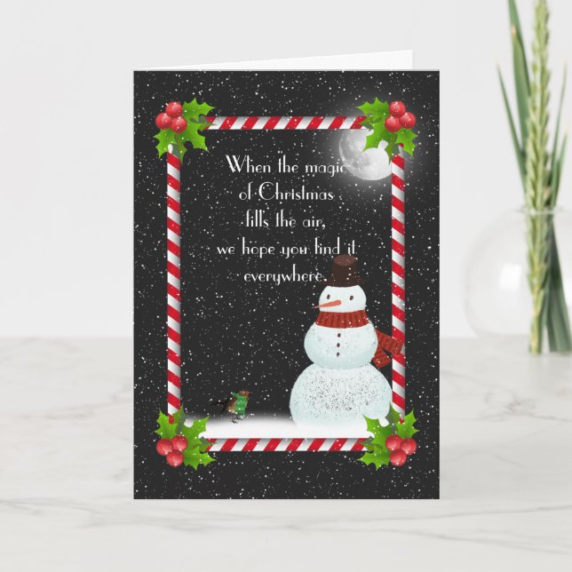 Snowman de Noël dans les snowflics Carte de vacanc (Devant)