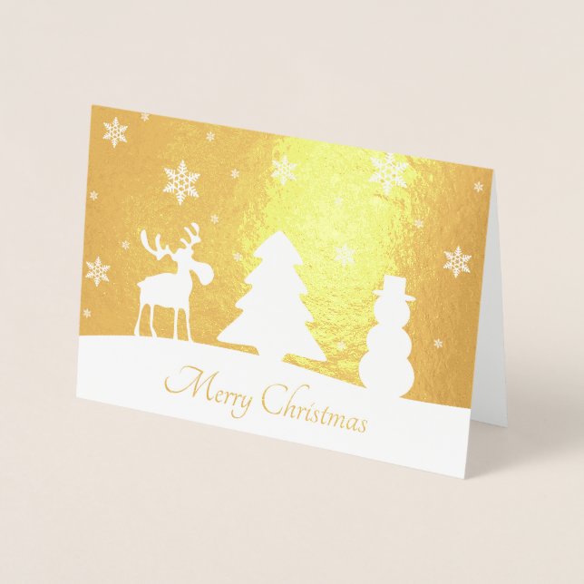 Snowman de rennes d'arbre de Noël - Carte Gold Foi (Devant)