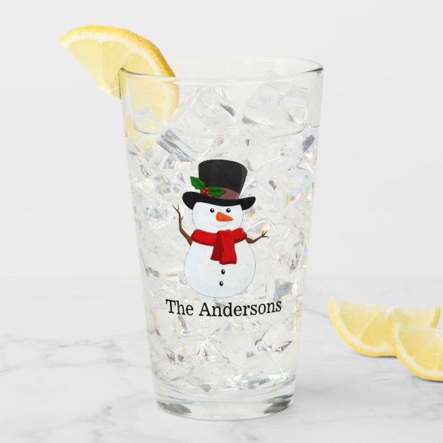 Snowman Design Drinking Glass (Front Ice)