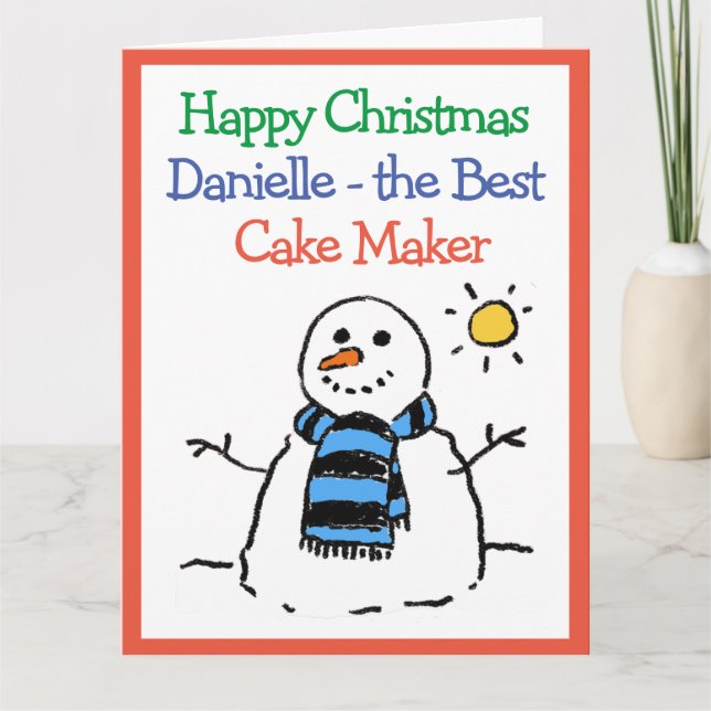 Snowman Design Happy Christmas to a Cake Maker Card (Front)