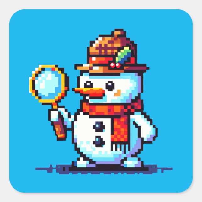Snowman Detective: 8-Bit Winter Mystery Square Sticker (Front)