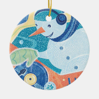 Snowman DJ Holiday Dance Party Ceramic Ornament