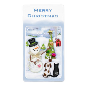 Snowman, Dog & Cat Christmas Labels