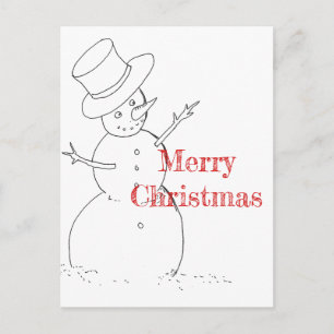 snowman drawing Christmas postcard