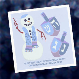 Snowman Dreidels Blue Personalized Cute Hanukkah Napkin