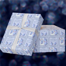 Snowman Dreidels Cute Childs Name Happy Hanukkah Wrapping Paper