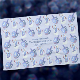 Snowman Dreidels Hanukkah Custom Challah Cover Kitchen Towel