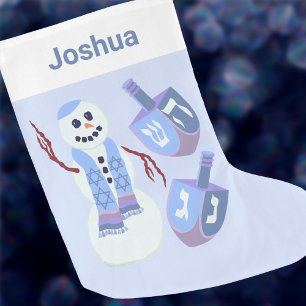 Snowman Dreidels Hanukkah For Kids Chrismukkah Large Christmas Stocking