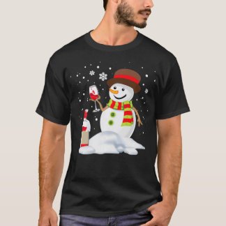Snowman Drinking Red Wine Funny Partner Matching C T-Shirt