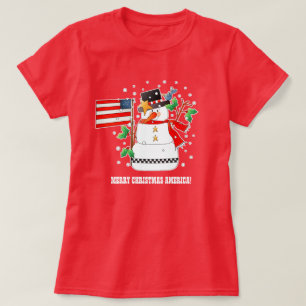 Snowman drôle avec drapeau américain T-Shirts de