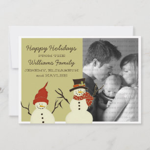 Snowman Duo Holiday Flat Card, Sage