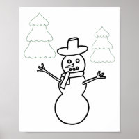 Snowman et Arbres de Noël Poster