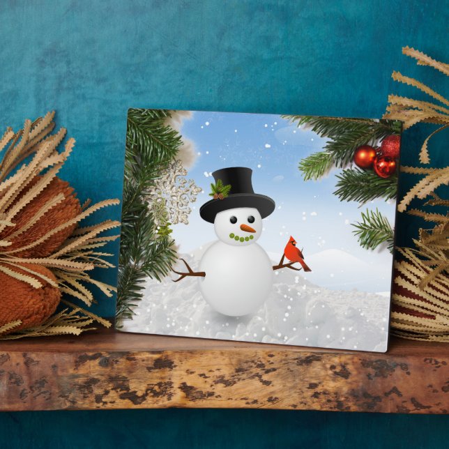 Snowman et Cardinal Bird Plaque (Côté)