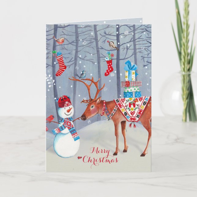 Snowman et Elk | Carte de voeux de Noël (Devant)