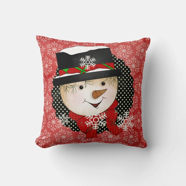 Snowman et Snow Lady Snowflakes Coussin de vacance (Recto)