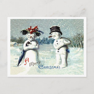 Snowman expressing love on Christmas, vintage Postcard