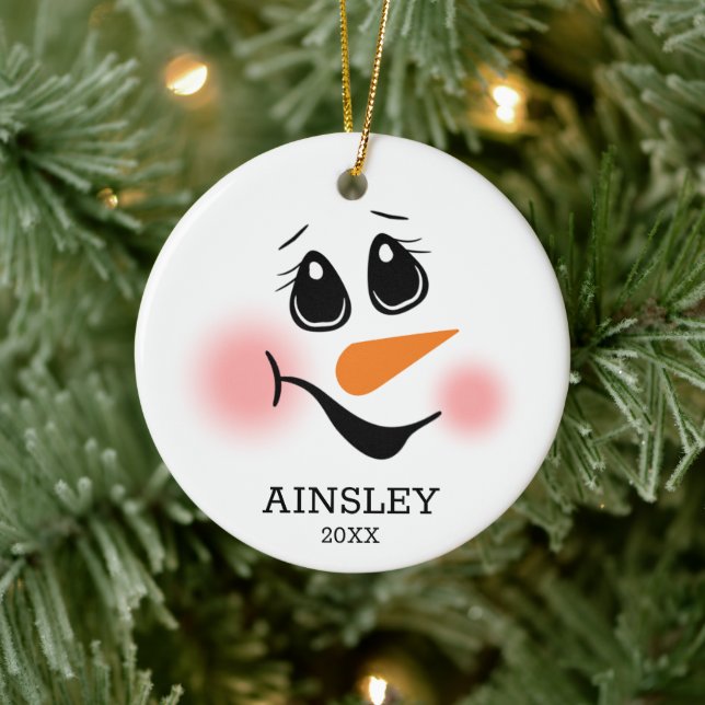 Snowman Face Photo Ceramic Ornament (Tree)