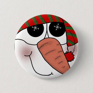 Snowman Face Snowflake Sparkle 2 Inch Round Button