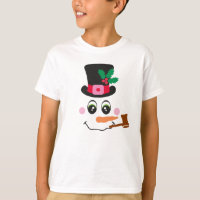 Snowman Face With Hat and Pipe T-Shirt for Kids