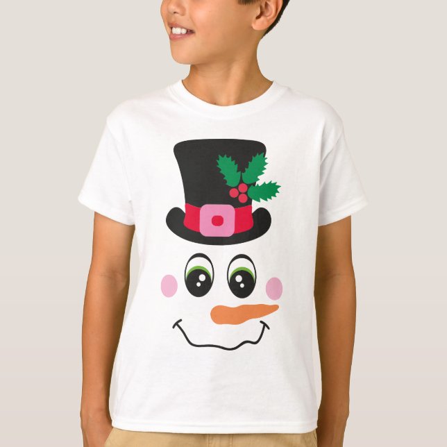 Snowman Face With Hat T-Shirt for Kids (Front)