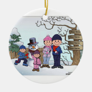 Snowman Family - 1 Boy, 1 Girl Ceramic Ornament