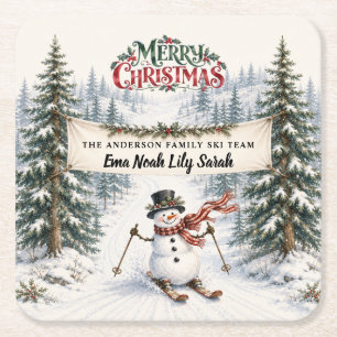 Snowman Family Christmas Paper  Square Paper Coaster