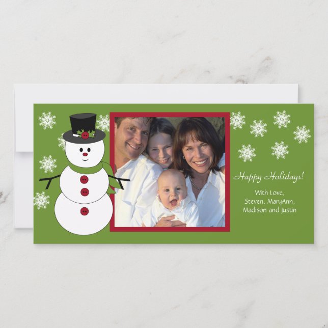 Snowman Family Christmas Photo Card (Front)
