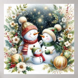 Snowman Family Christmas Poster
