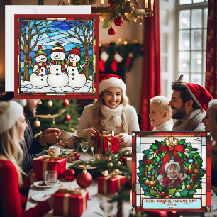 Snowman Family Faux Stained Glass Customizable