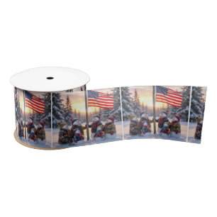 Snowman Family Gathering Around a Flagpole Satin Ribbon