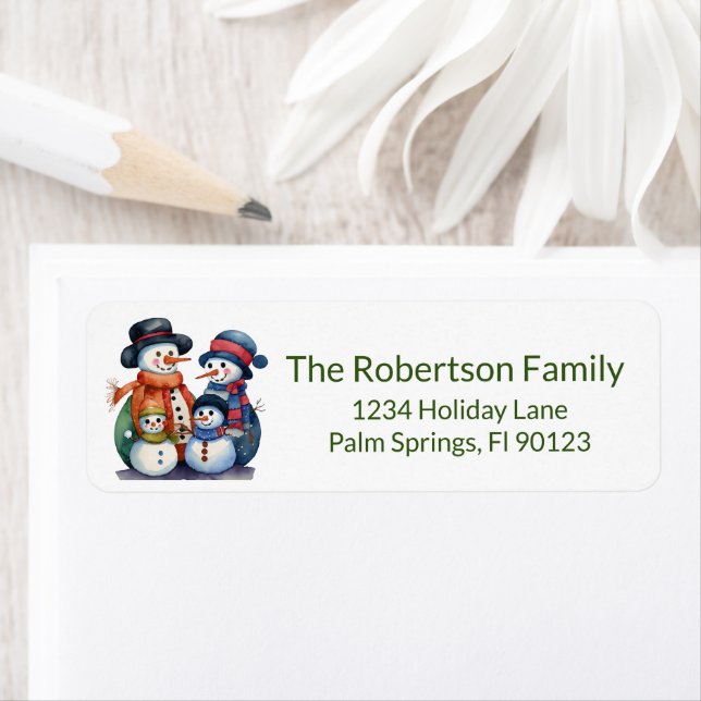 Snowman Family Green Return Address (Insitu)