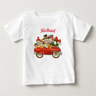 Snowman family in car Christmas personalized name Baby T-Shirt