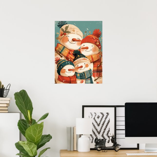 Snowman Family in Cozy Winter Poster (Home Office)