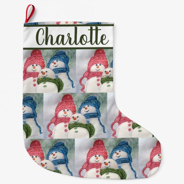 Snowman Family Large Christmas Stocking (Front)