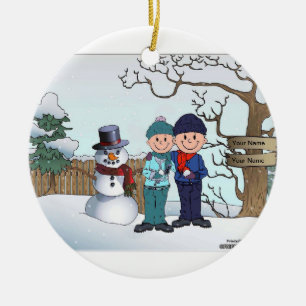 Snowman Family - Male & Male Ceramic Ornament