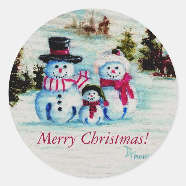 Snowman Family Merry Christmas Sticker (Front)