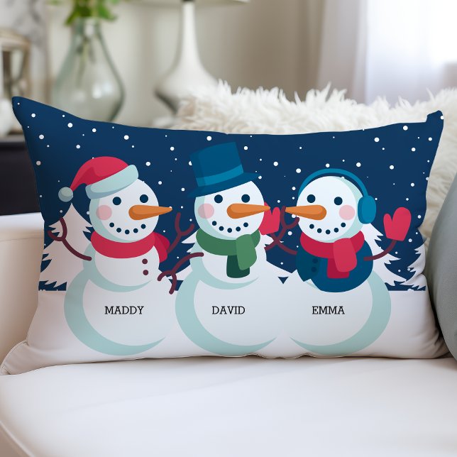 Snowman Family Name Cute Christmas Holiday Lumbar Pillow (Creator Uploaded)