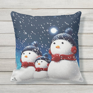Snowman family outdoor pillow