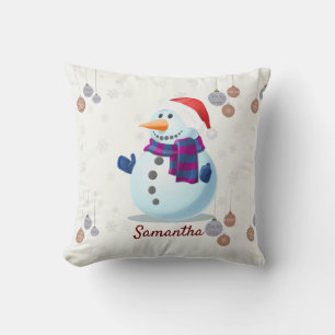 Snowman family personalized xmas throw pillow