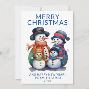 Snowman Family Presents Blue Christmas Invitation