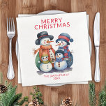 Snowman Family Red Christmas Party Napkin<br><div class="desc">Snowman Family Red Christmas party napkins for a festive Holiday party.</div>