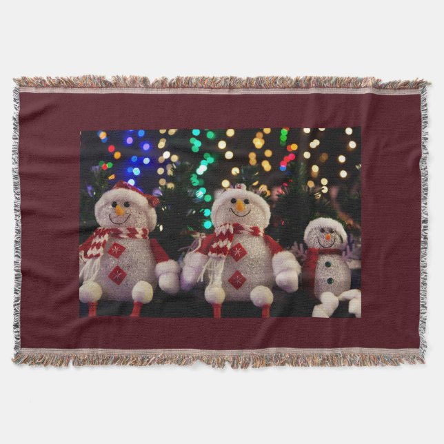 Snowman Family Red Woven Blanket (Front)