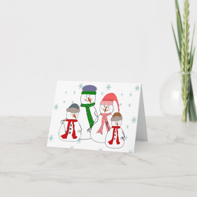 Snowman Family Snowmen Children Snow Whimsical Art Holiday Card (Front)